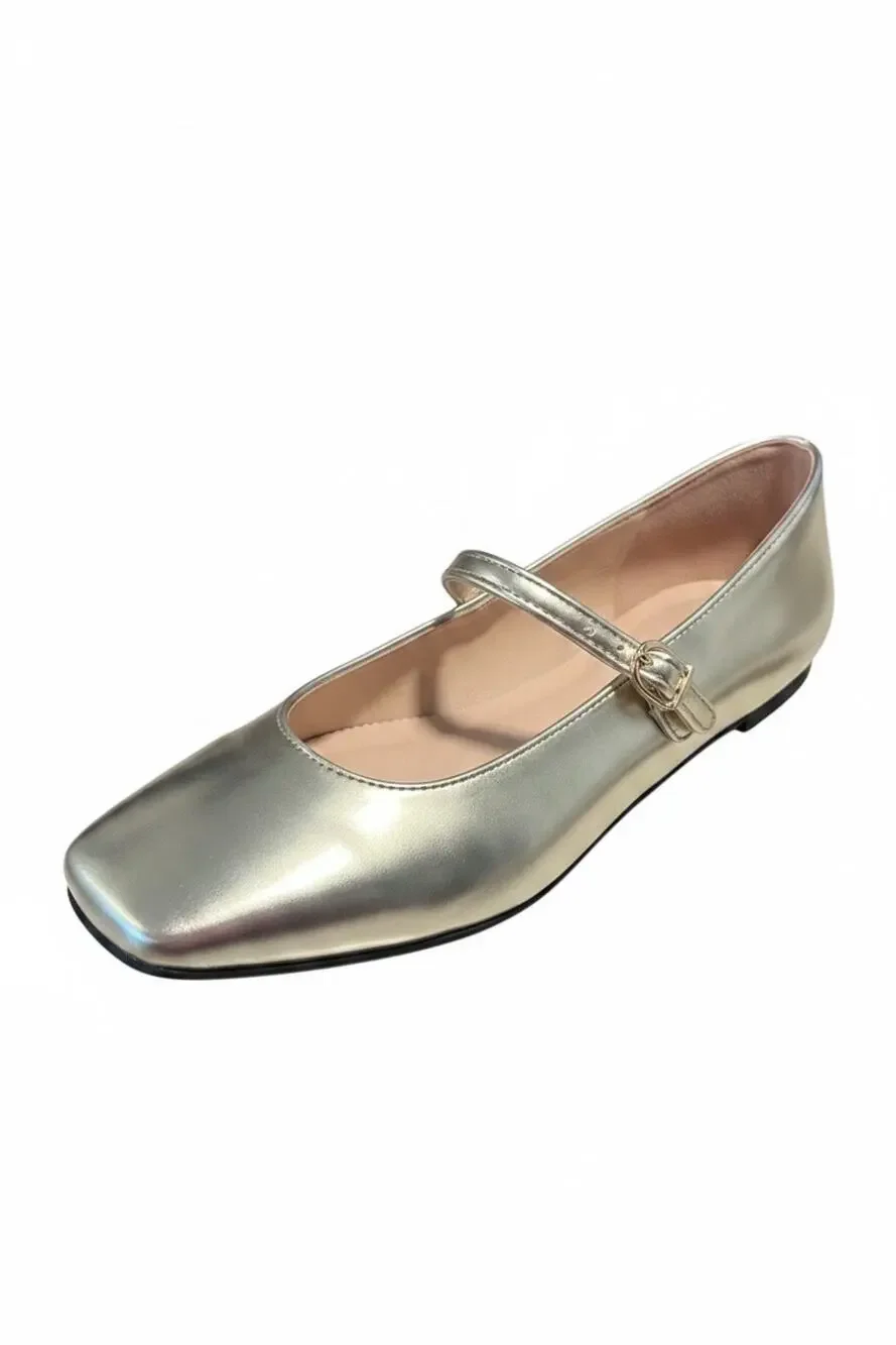 J.Crew Square Toe Mary Jane Shoes - Metallic Soft Gold Ballerina Flats - Sz 7